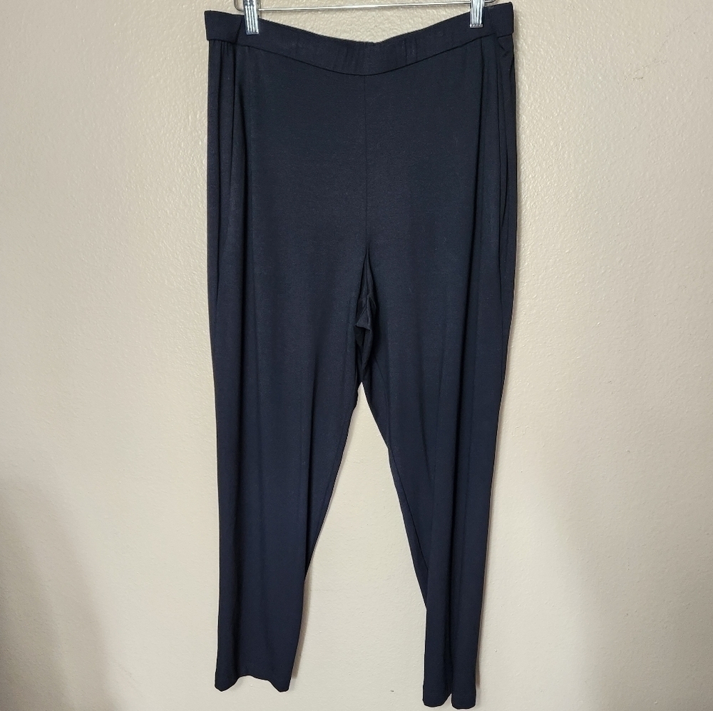 Eileen Fisher Viscose/Lycra Blend Black Knit Tapered Leg Ankle Pants-Size L